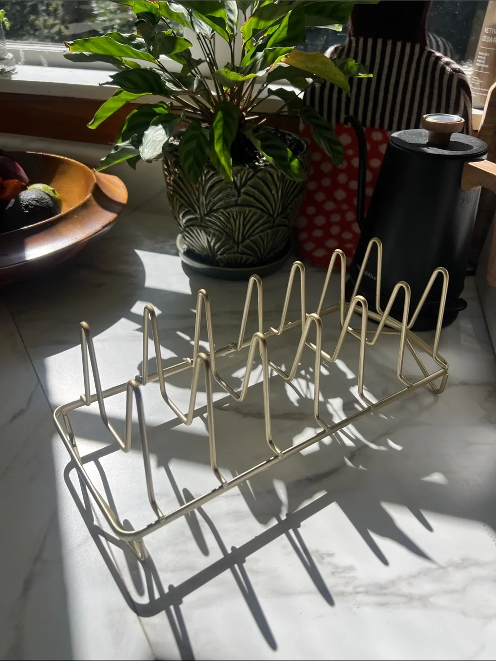 Gold Wire Dish Rack Organizer - Kitchen Plate & Lid Holder